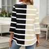 Women’s 3/4 Sleeve V Neck Button Decor Top with Geometric Print Casual Loose Fit Blouse for Daily Wear