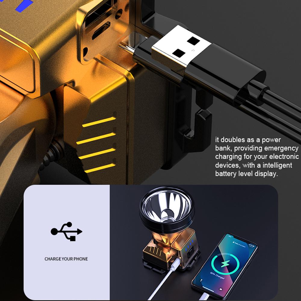 LED čelovka svítilna Dobíjecí vysoce jasná čelovka se 3 světelnými režimy podporujícími pohybový senzor