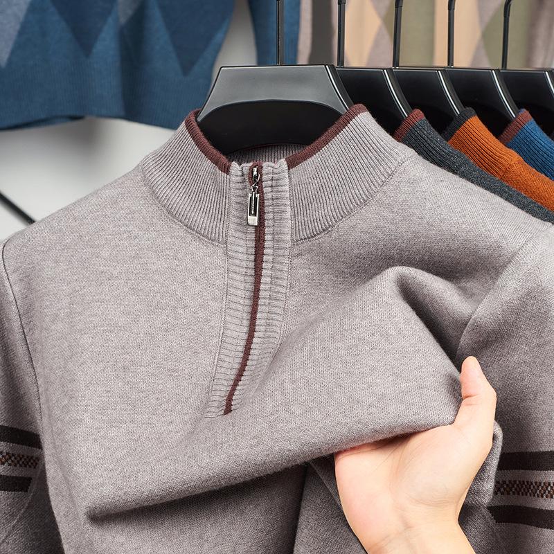 Men's Half-Zip Thick Knit Sweater – Stylish Autumn/Winter Casual Business Base Layer