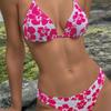 Damen Bedruckter Binde-Dreieck Sexy Split Bikini Badeanzug
