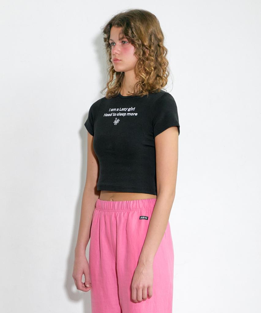 Leijiji Lettering Flower Crop T-Shirt (2Colors)