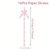 10pcs Pink Striped Bow Paper Straws, Disposable Drinking Straws for Birthday, Wedding, Baby Shower Party Decorations