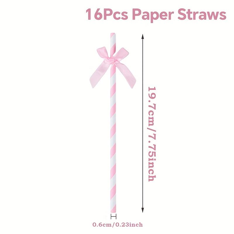 10pcs Pink Striped Bow Paper Straws, Disposable Drinking Straws for Birthday, Wedding, Baby Shower Party Decorations
