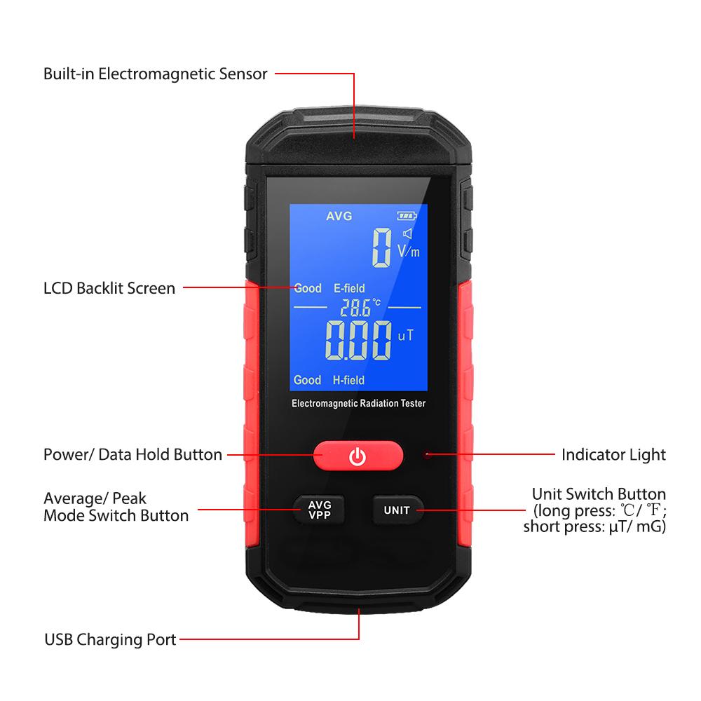 

Digital Electromagnetic Radiation Tester EMF Meter LCD Backlight Portable Electric Magnetic Field Radiation Detection