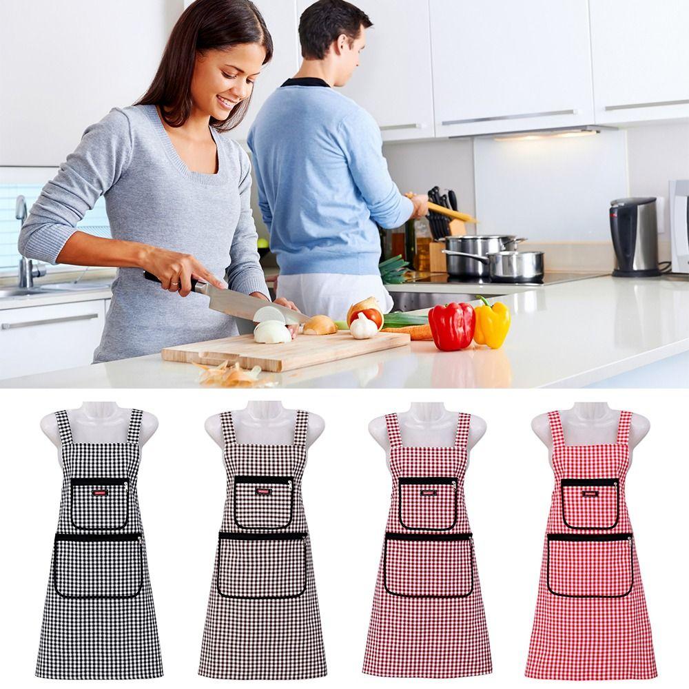 Multicolor Apron Grids Pattern Taslan Cooking Smock Oilproof Waterproof Housework Clothes Hotel Restaurant Chef Barbecue