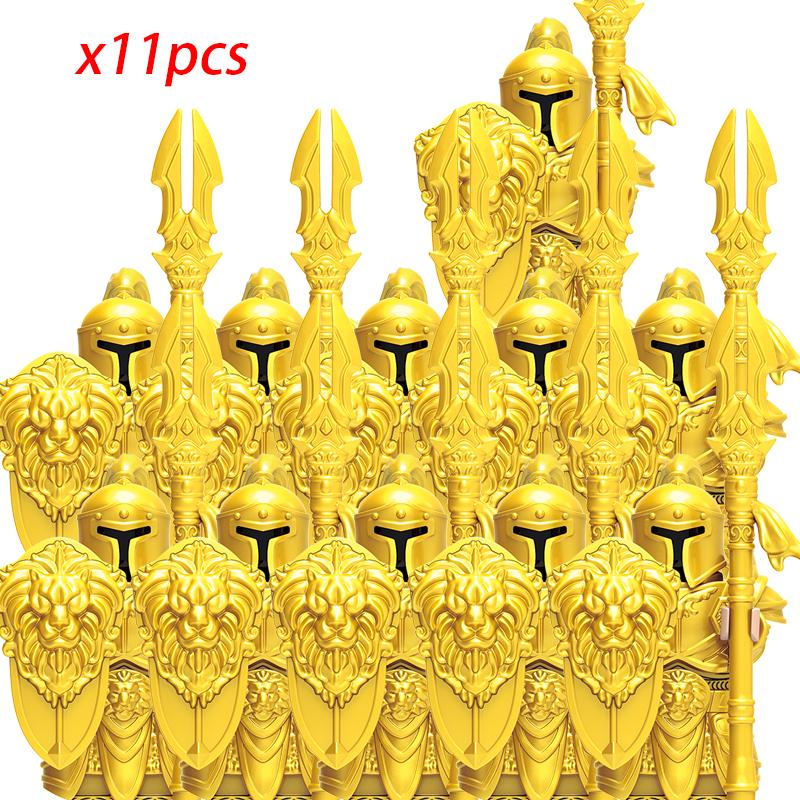 11Pcs Medieval Stormwind Soldiers Golden Knights Building Blocks Accessories Helmet Sword Weapons Action Figures Kids Toys Gifts