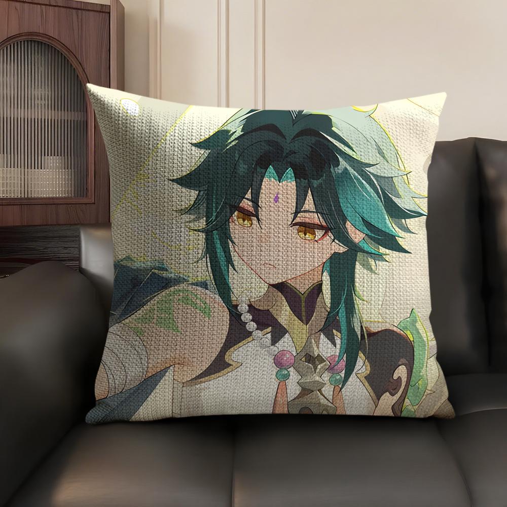 Xiao Genshin Impact Cute Cushion Cover Natural Linen Organic Fabric DoubleSided Printing Sofa Home Decor Gift Pillow Case