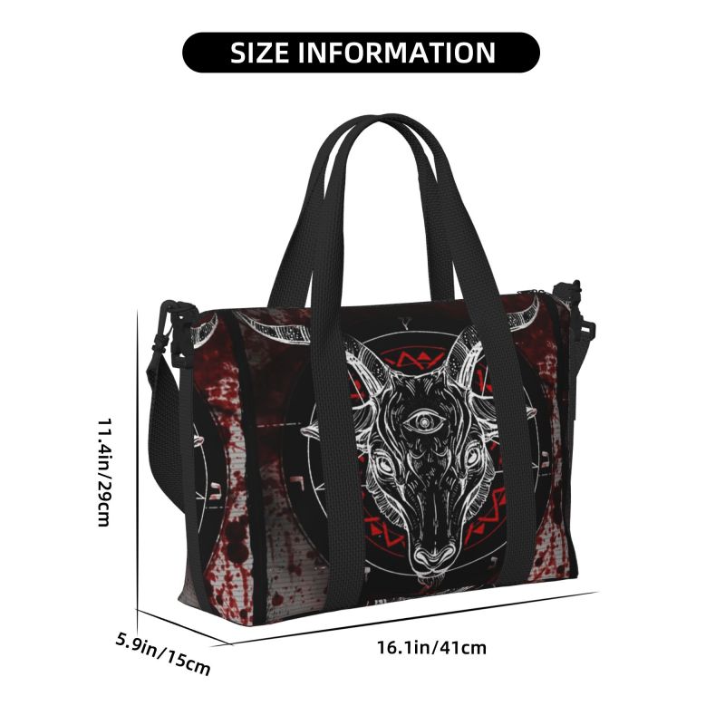 Pentagram with Demon Baphomet Satanic Goat Head Travel Duffel Bags Unisex Waterproof Carry on Luggage Bag Weekend Overnight Bag