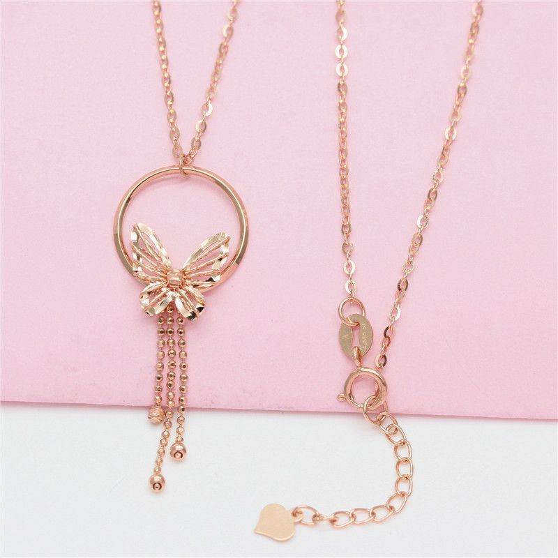 Color Gold Purple Gold Shiny Butterfly Tassel Necklace Shiny Fashion Trend Plated Rose Gold Set Chain