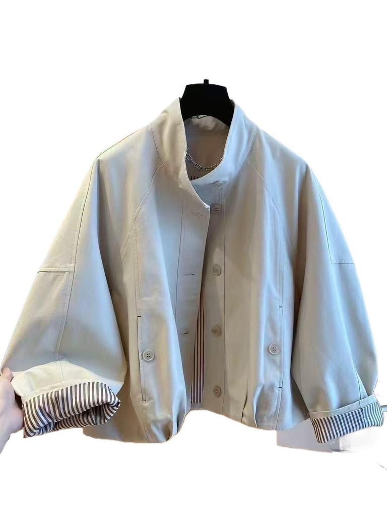 Women's European-Style Stand Collar Trench Coat - 2025 Casual and Loose Fit