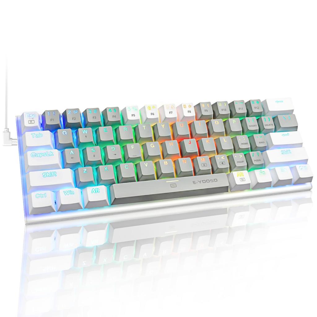 Gaming Keyboard with White Tenkeyless US English Wired 61 Mechanical Key RGB LED Compact Compatible with Keyboard White e-Element Switches, Layout,