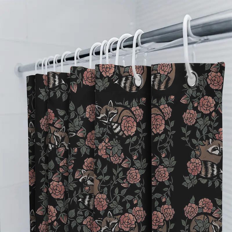 Raccoon Flower Shower Curtain Woodland Forest Animal Nature Bathroom Decor Sets Vintage Rustic Home Decor
