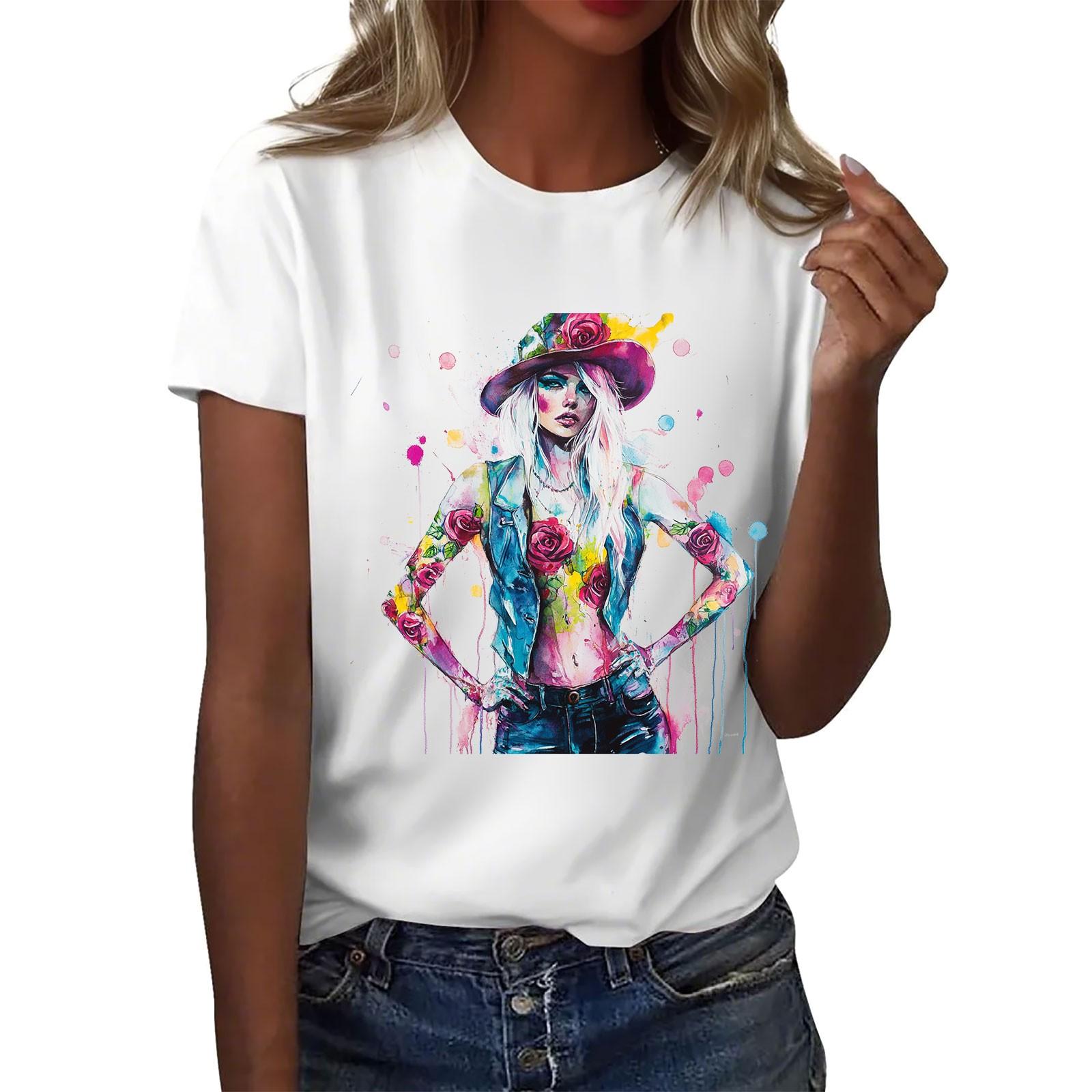 

Жіноча повсякденна футболка з круглим вирізом і короткими рукавами XL