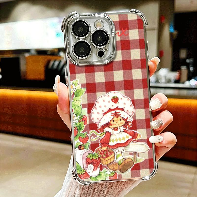 Strawberry Sh-SHortcake Soft Phone Case For iPhone 15 16 17 Air 14 Pro Max 16E Plus 13 12 Mini Plating Anti-Fall Fundas