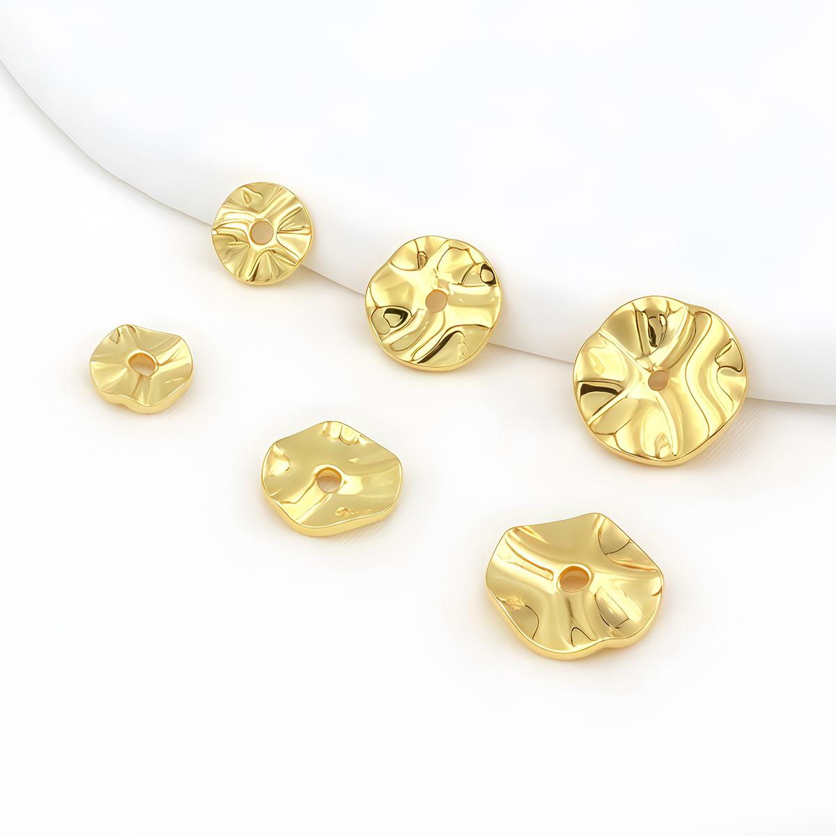 

20/30PCS Flat Round Metal Spacer Beads Baroque Wave Beads Gold Plated 4-10mm for Necklace Earring Bracelet Jewelry Accessories 4mm - 20 PCS