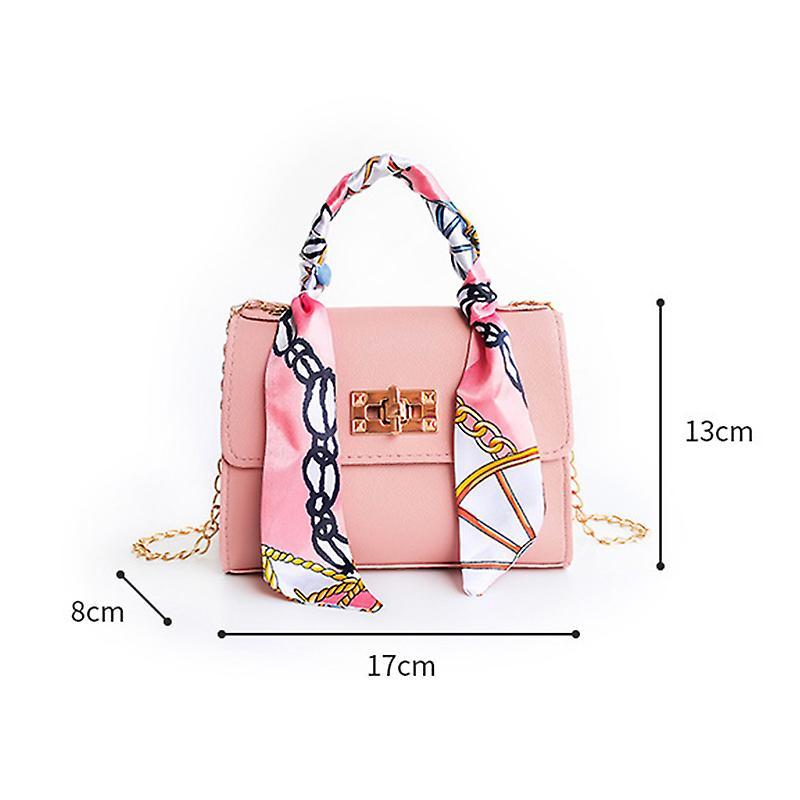 Women Small Square Pack Handbags Silk Scarf Shoulder Bags PU Leather Mini Chain Bag Luxury Ribbons Crossbody Messenger Bags