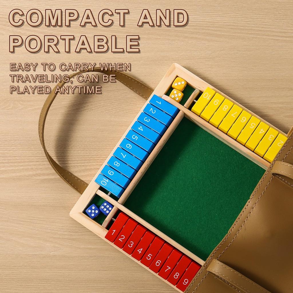 AIUAZA Dice Game Close the Box Wooden Board Game 4 Sides Family Math Game for Players Educational Learning Interactive Game Classic Tabletop Game for