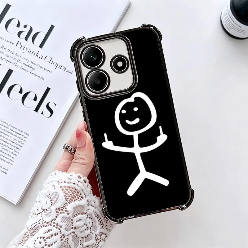 Funny Stickman Matchman Plating Phone Case For Xiaomi Redmi Note 14 15 Pro Plus 13 12 11 11S 11T 10 9S 9 5G Anti-Fall Airabag Co