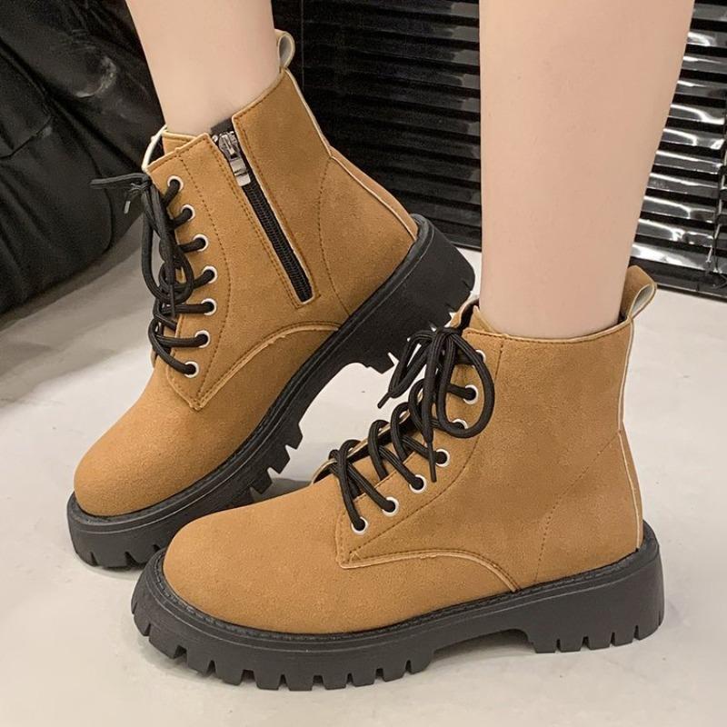 Women's Retro Suede Ankle Martin Boots, Chunky Heel Work Boots, Fall Winter Fashion Footwear