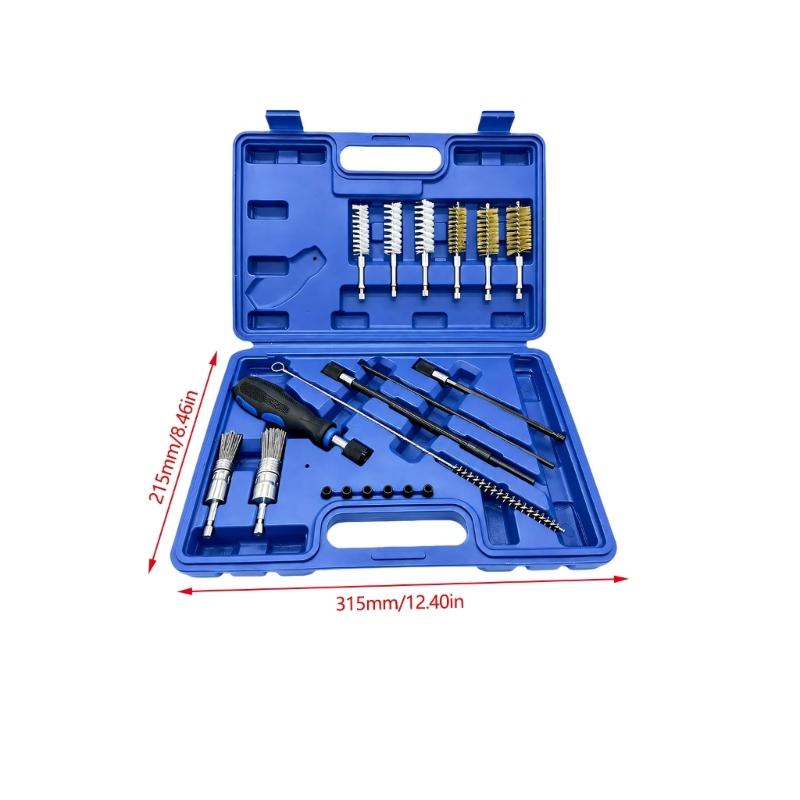 Cylinder Head Recess Cleaning Brush Kit with Slender Access Shafts, Interchangeable Handle, 19 Pieces, and Fitted Storage Compartments
