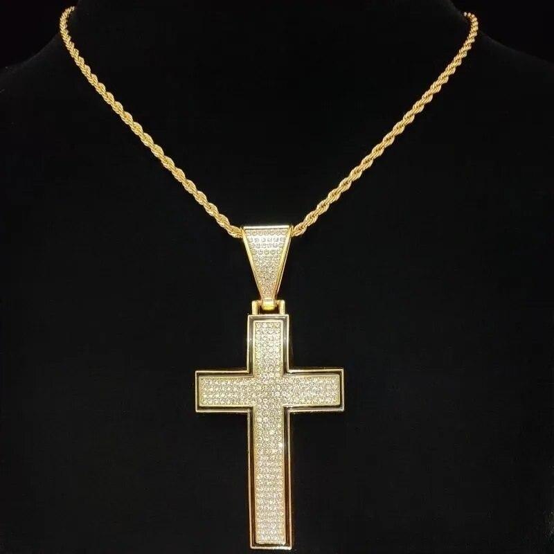 Nuove collane con ciondolo croce impilate ghiacciate per uomo con catena cubana da 13 mm regalo con ciondolo gioielli con strass croce hip-hop  36