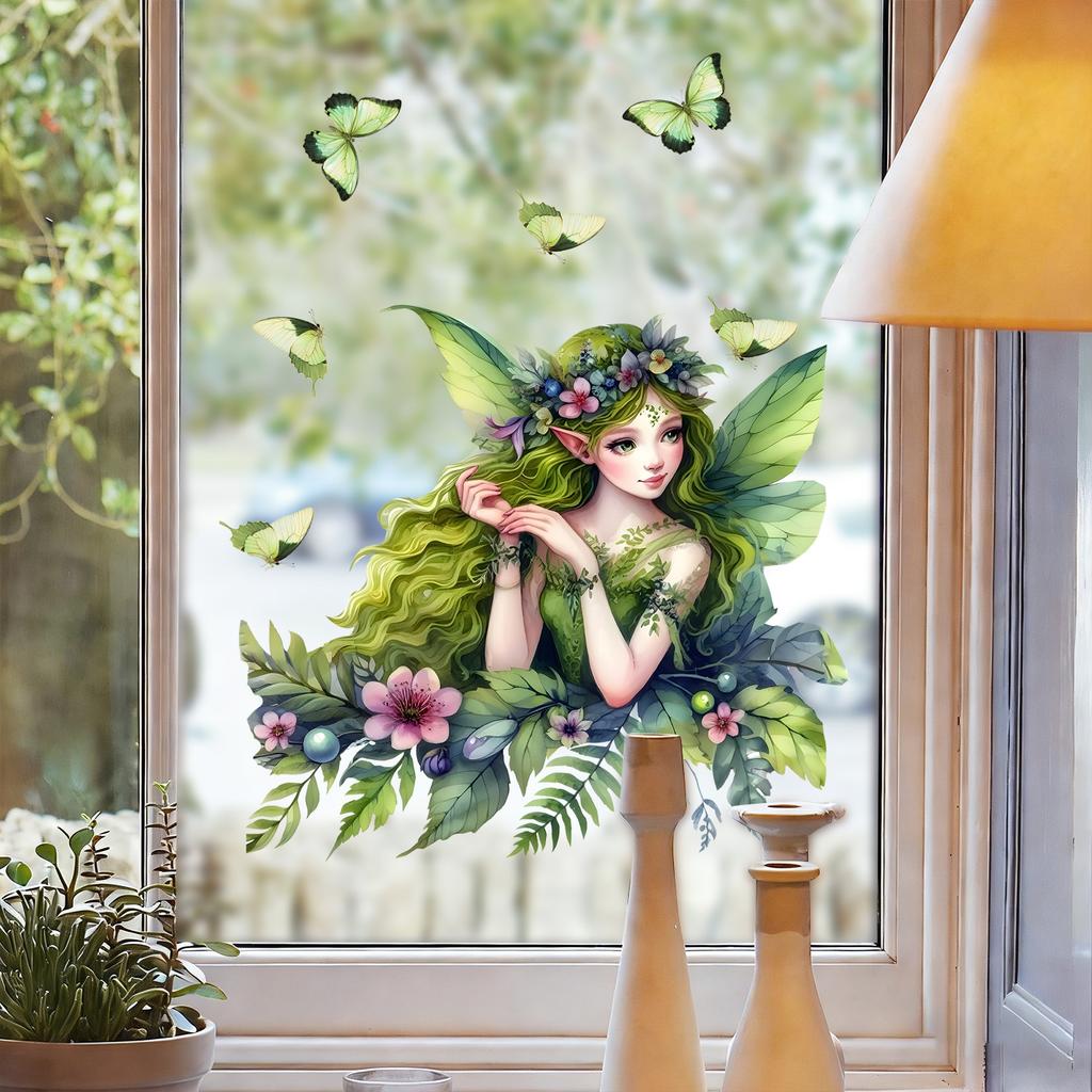 Green Elf Fairy Glass Stickers for Children's Room, Bedroom and Living Room