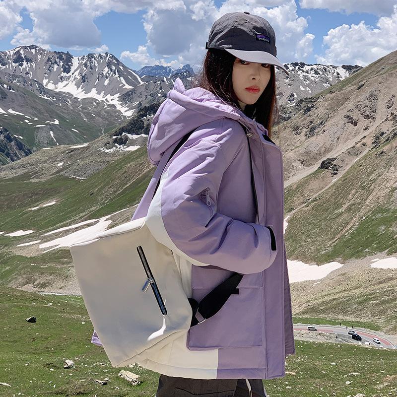 

Shock Jacket Cotton Jacket Men and Women Contrast Color Outdoor Mountain Windproof Waterproof Loose Autumn and Winter Hooded Jacket Cotton Jacket S фиолетовый