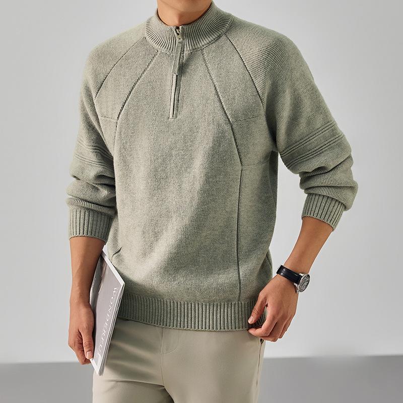 Men's High-End Luxury Knit Sweater: Stand-Up Collar, Half-Zip, Loose Fit for Autumn/Winter 