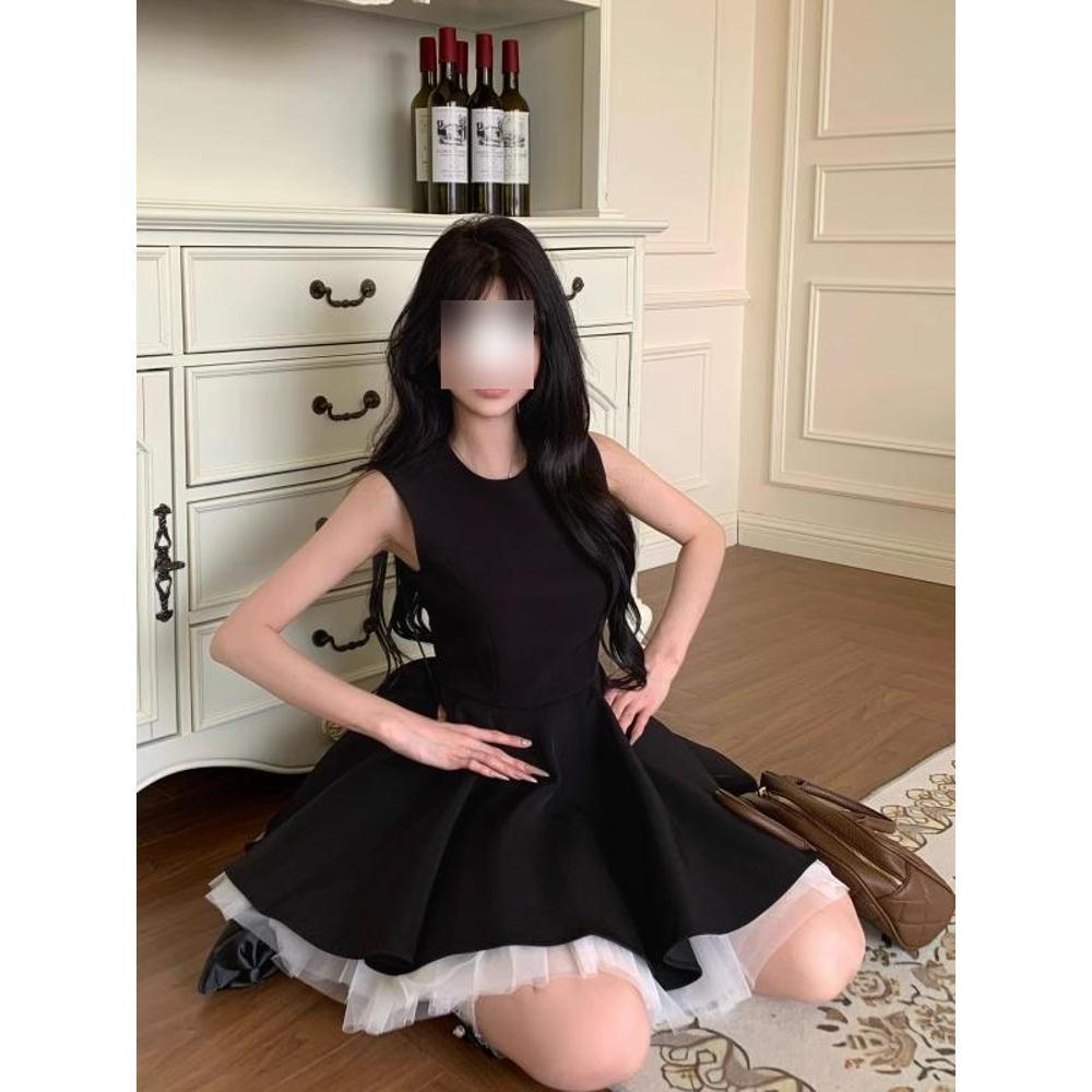 

Нежный ветер супер красивое платье-жилет без рукавов нишевое универсальное женское модное темпераментное маленькое черное платье лето XL- (recommended 110-60kg)