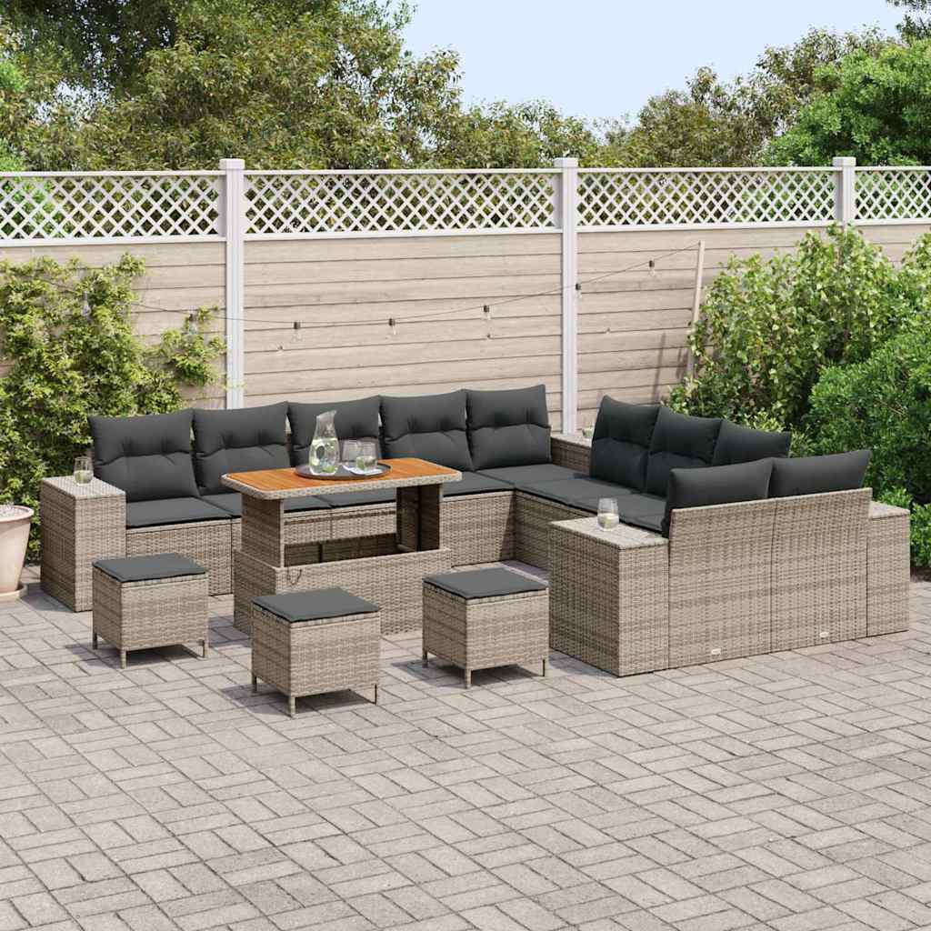 Garden Sofa Set with Cushions 14 pcs Grey Poly Rattan