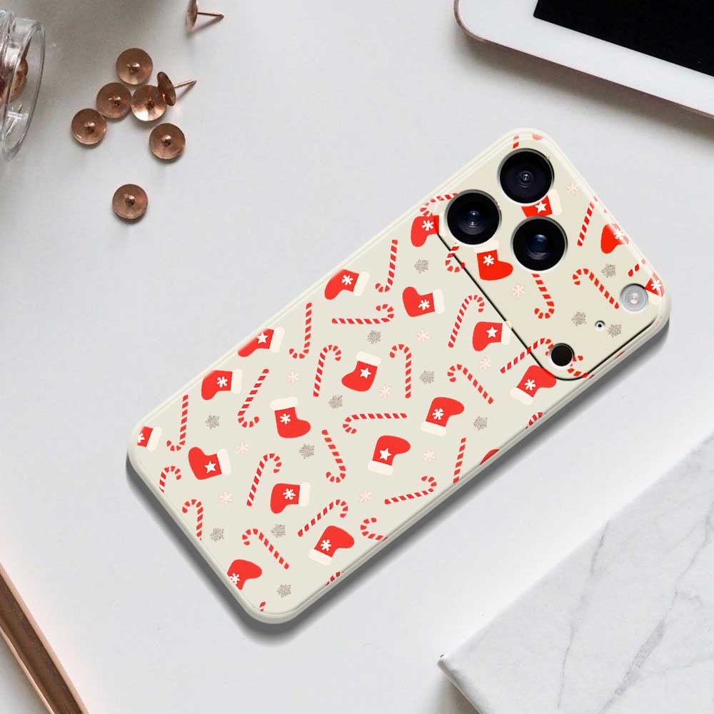 For iPhone 17 Pro Case Red Canes and Stockings Pattern Printing Straight Edge TPU Phone Back Cover