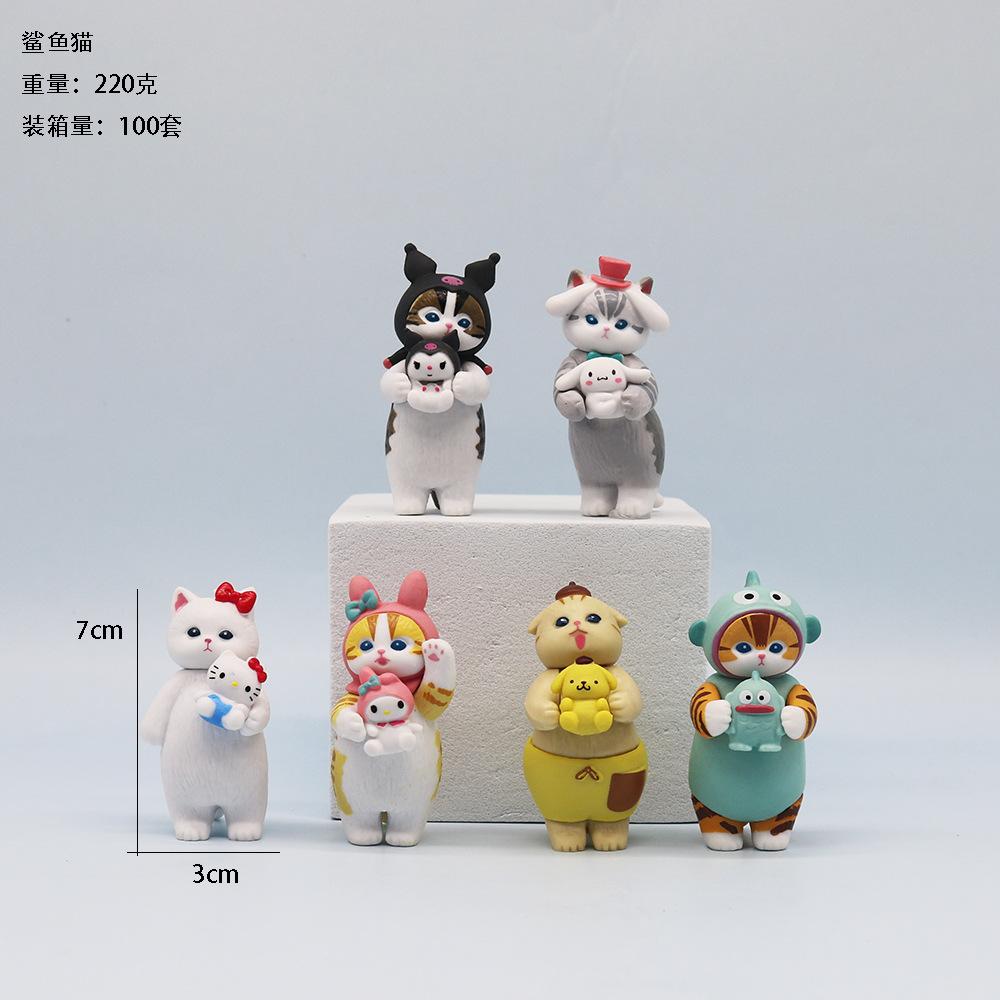 6pcs Anime Action Figures Cat Doll Collectible Cinnamoroll Kuromi Model Melody Kids Hobby Toy Girl Gift