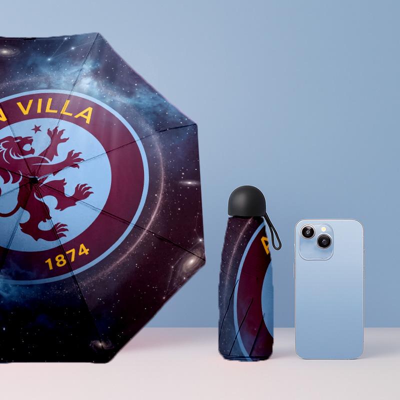 Aston Villa Football Pattern Printed Mini 5 Folds 8 Ribs Compact Umbrella Windproof Waterproof Lightweight Portable Folding