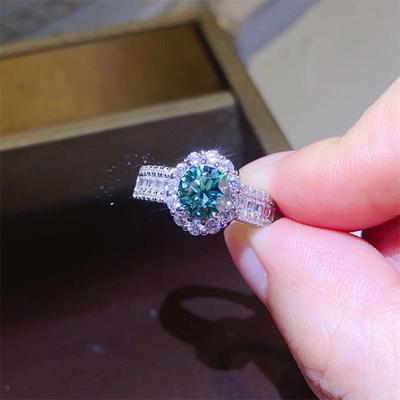 Luxury 1 Carat Green Moissanite Ring - New Style with Lace Design, Verified by Diamond Tester.