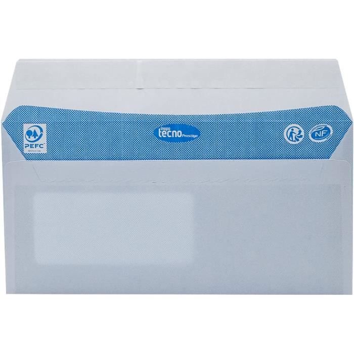 Enveloppes - TECNO - PRESTIGE - 500 Unités - Extra Blanc - Format DL 110x220 Mm Avec Fenêtre