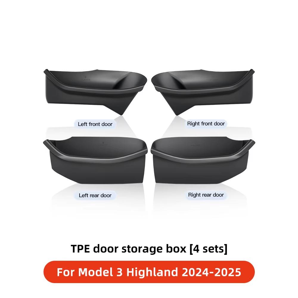 YZ For Tesla Model 3 Y Highland Juniper Car Door Side Storage Box Front Rear Side TPE Door Storage Organizer Tray Accessories