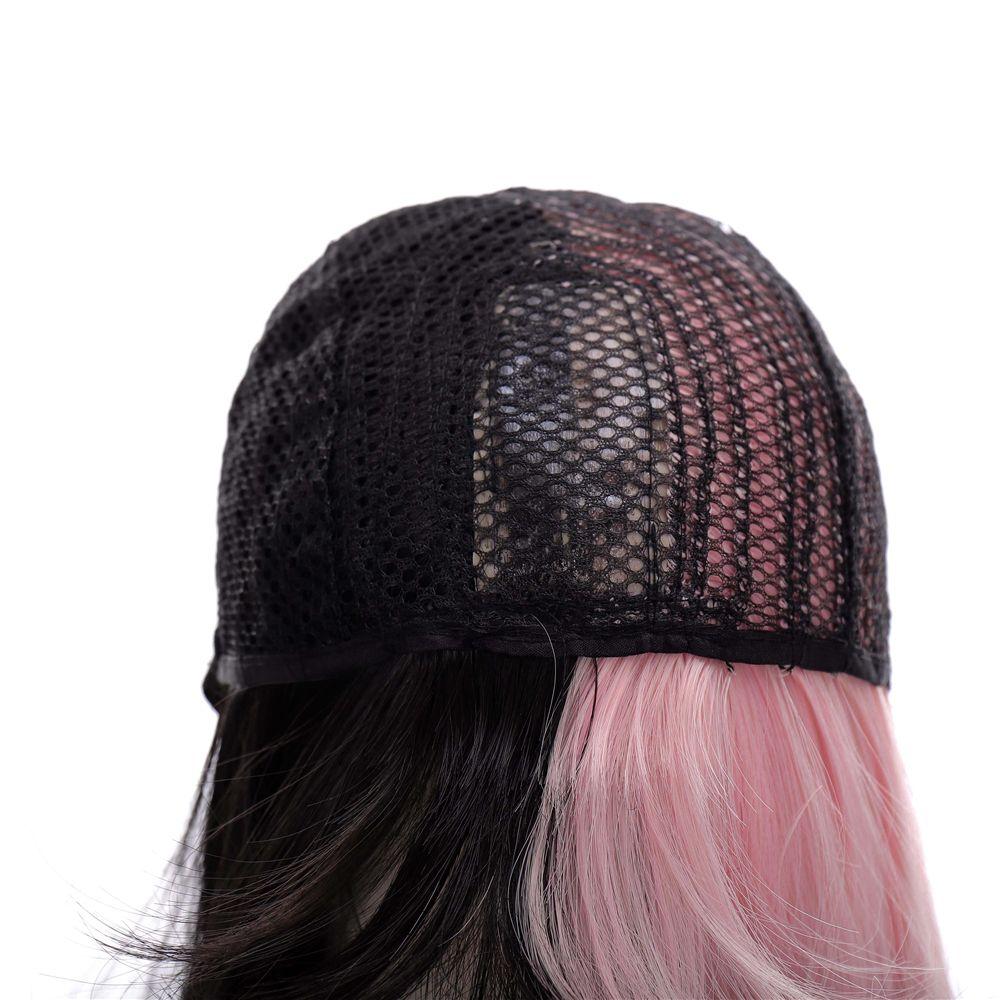 Long Thick Cosplay Synthetic Bangs Black&pink Wig Long Straight Hair Double Color Toupee Lolita