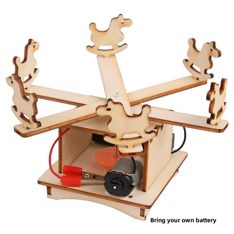 Electric Wooden Mechanical Carousel Science Toy With Diy Assembly For Physics Experiments