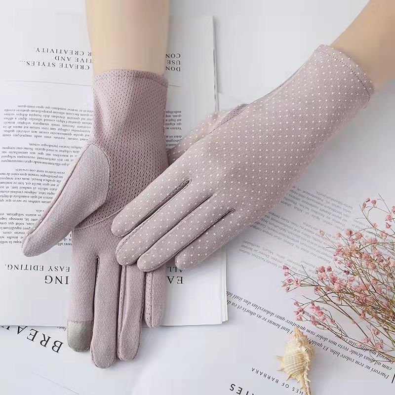Sunscreen gloves womens spring and summer thin breathable UV protection driving cycling non-slip touch screen