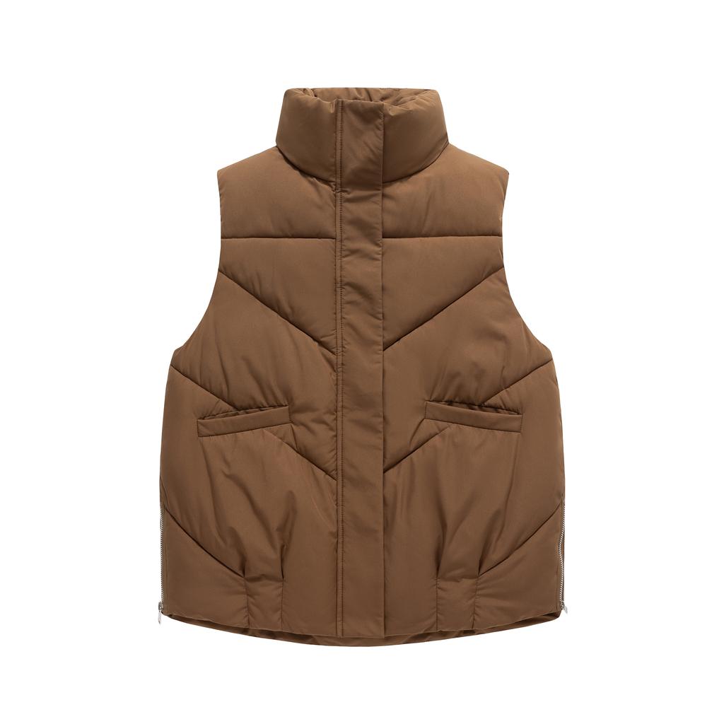 Loose Cotton Sleeveless Vest with Side Zipper for Women, Korean Style Solid Color Coat for Autumn and Winter