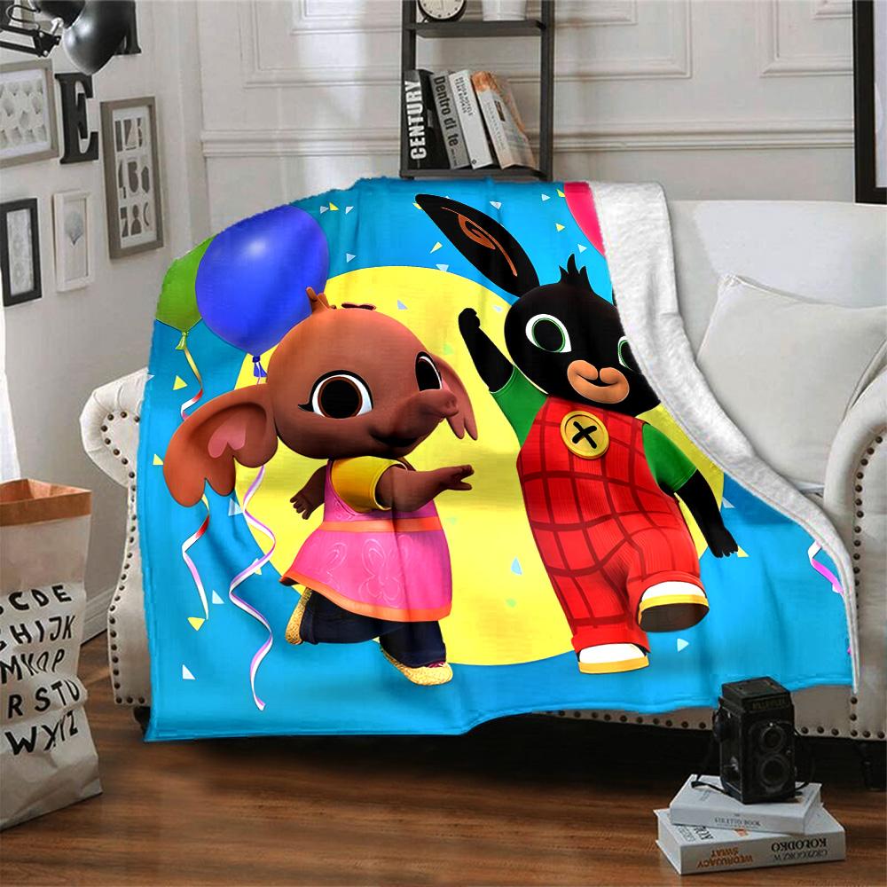 Rainbow Bing Friends Singing Flannel Blanket, Soft Polyester, Modern Design, All-Season for Camping, Travel, Gifts for holidays or birthdays