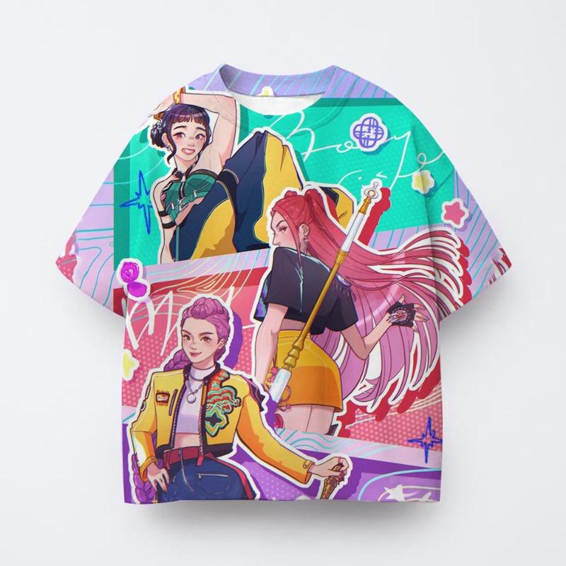 

K-pop demon-hunting girl band Linda s cartoon-printed children s T-shirt, summer birthday party girls 110