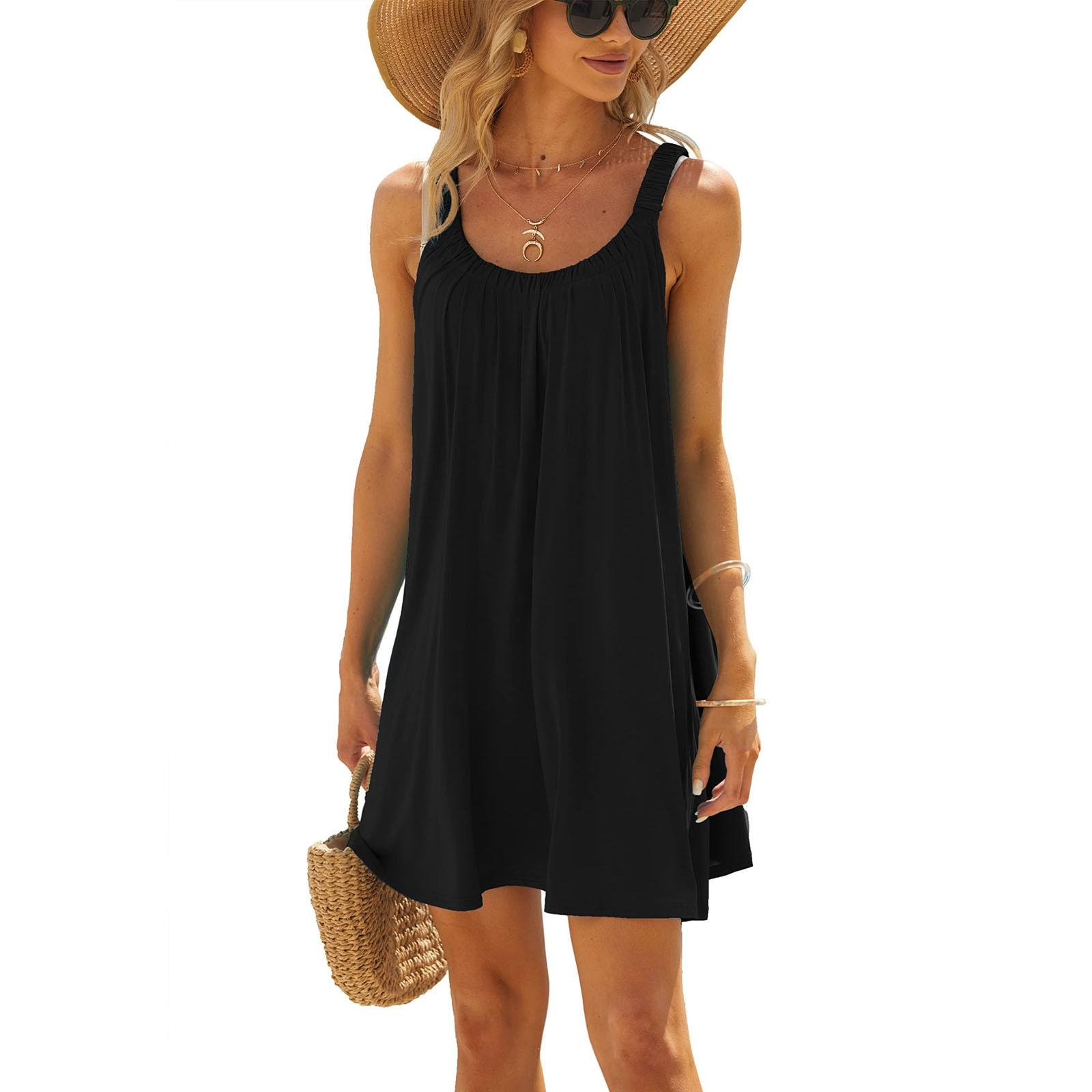 

Женское летнее сексуальное платье на подтяжках, однотонное платье без рукавов, платье на бретельках M чёрный