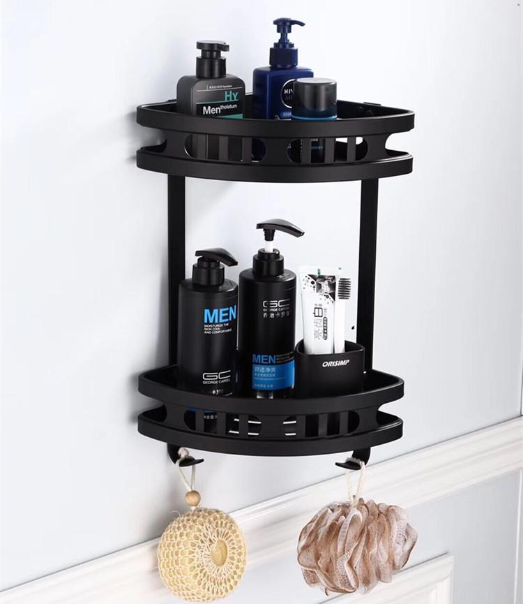 Punch-free Black Aluminum Bathroom Towel Rack and Accessories Set