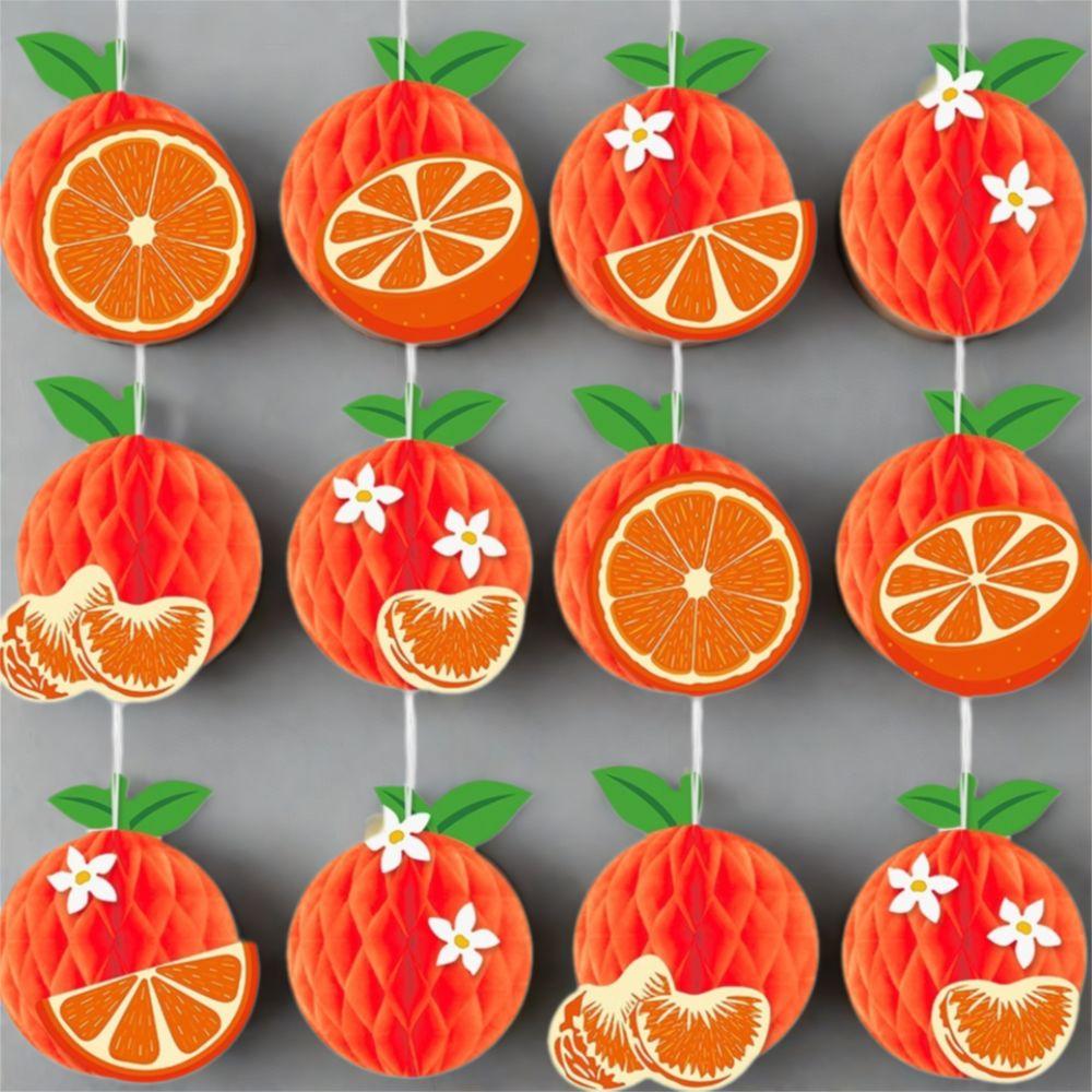 12pcs Festival Orange Honeycomb Ball Pendant Fruit Wall Hanging Ornament Hawaii Party Birthday