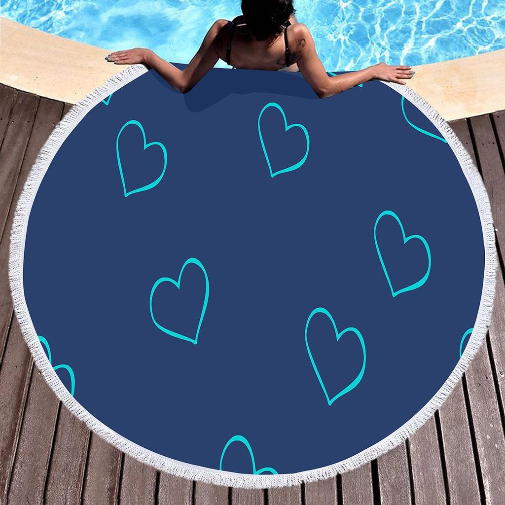Love Heart Round Beach Towel, Microfiber Sand Resistant Beach Blanket, Soft Absorbent Quick Dry Portable Pool Towel Picnic Mat