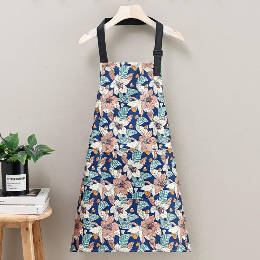 Flower Print Kitchen Apron Waterproof Anti-fouling Cooking Baking Bibs Sleeveless Breathable Catering Work Clothes for Women