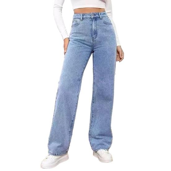 Women s Straight Leg Jeans High Waisted Wide Leg Jeans Casual Stretchy Denim Pants S светло-синий