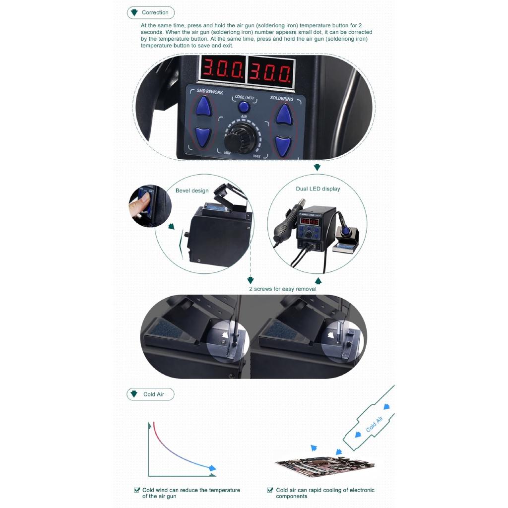 700W  I Upgrade Rework Station Digital Display Iron SMD Heat Hot Air Soldering Station Welding