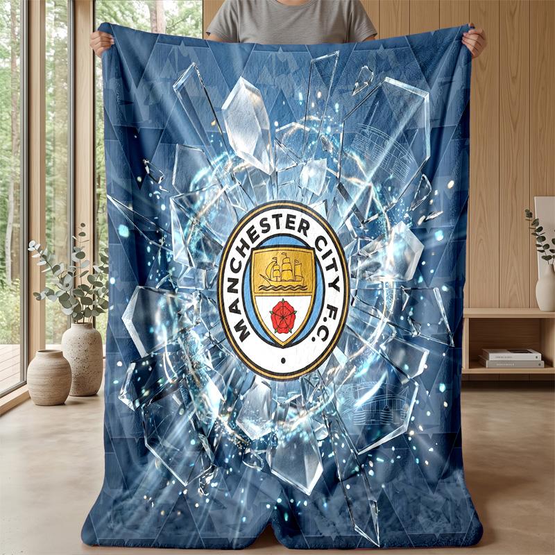 Manchester City Theme Blanket Soft Flannel Blanket Plush Throw Blanket Cozy Sofa Bed Blanket for Home Decor